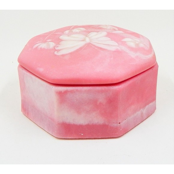 Incolay Pink Stone Butterfly Octagonal Trinket Vanity Dresser Box Signed Nemeth - Picture 9 of 12